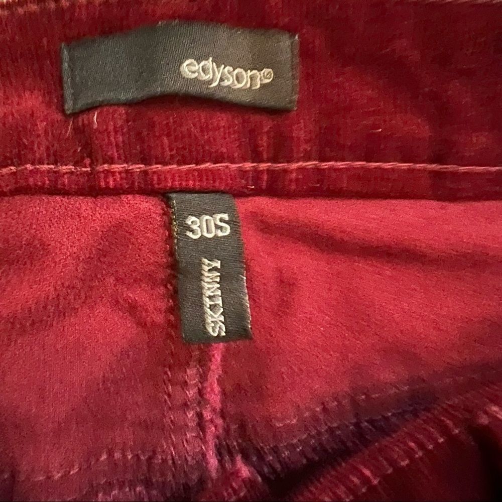 Edyson Hampton Skinny Corduroy Pants Burgundy Pinwale Cords 30 - Picture 5 of 7